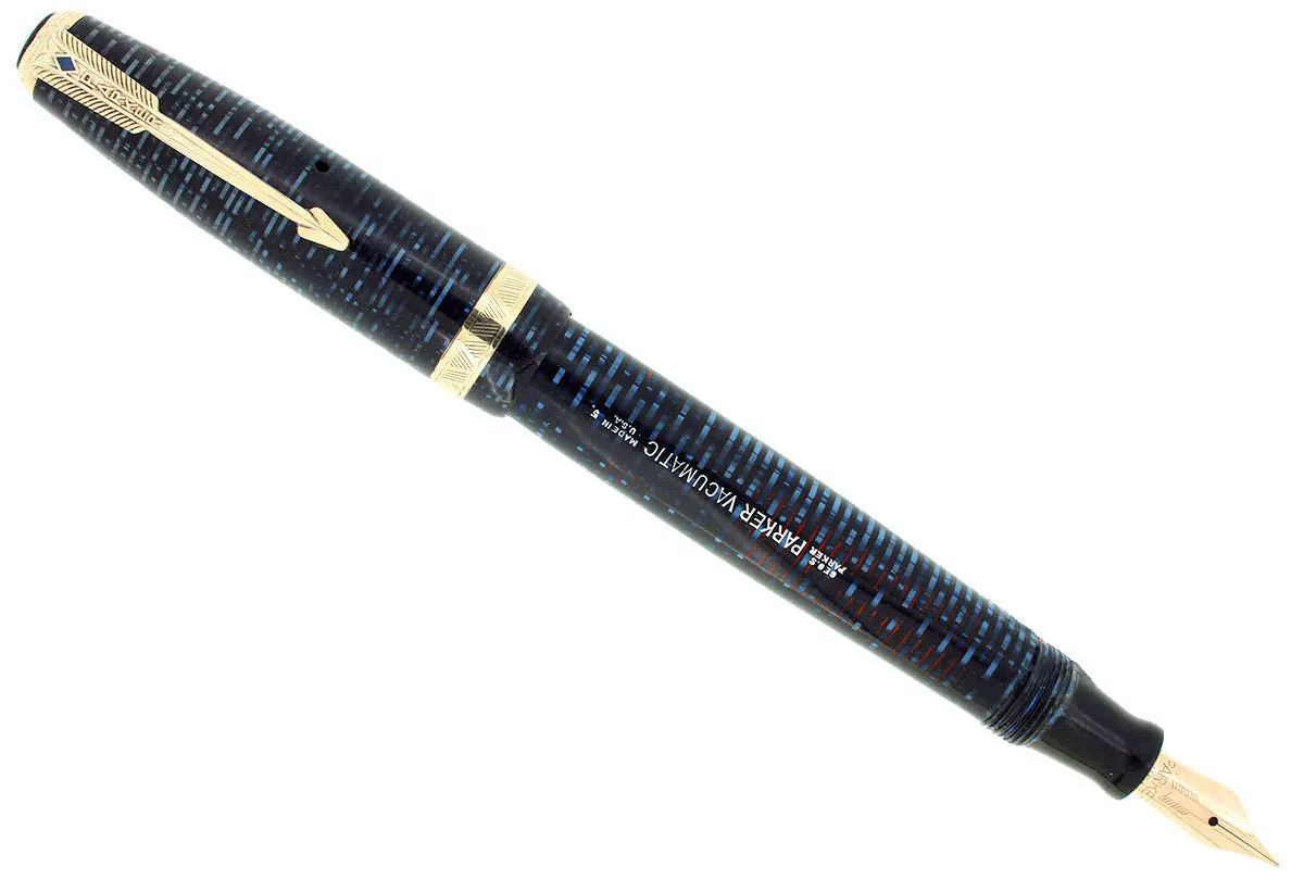 1945 PARKER VACUMATIC MAJOR AZURE BLUE PEARL FOUNTAIN PEN RESTORED