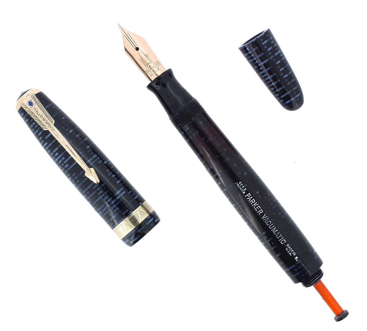 1945 PARKER VACUMATIC MAJOR AZURE BLUE PEARL FOUNTAIN PEN RESTORED