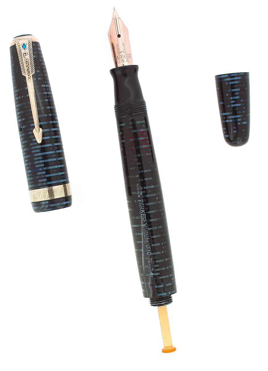 1946 PARKER VACUMATIC MAJOR AZURE BLUE PEARL FOUNTAIN PEN RESTORED