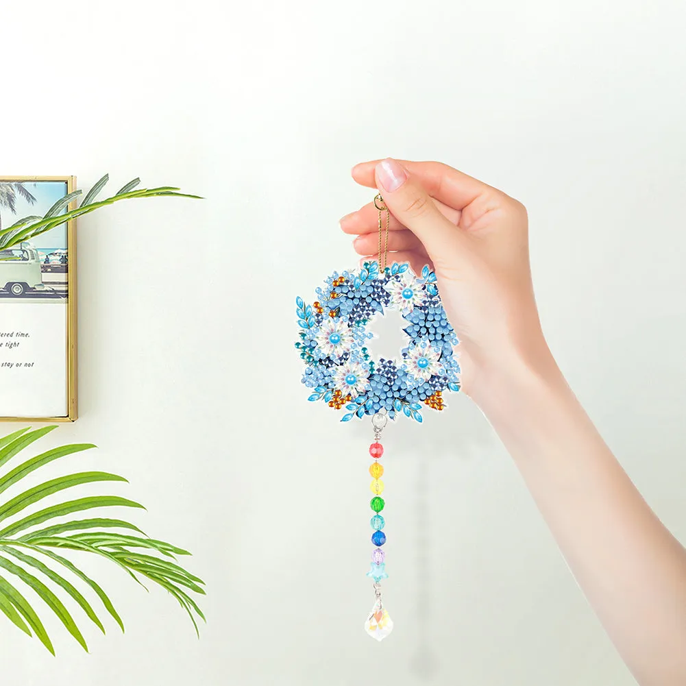 2PCS Suncatcher Diamond Painting Hanging Decor for Kid DIY Craft (Wreath #2)