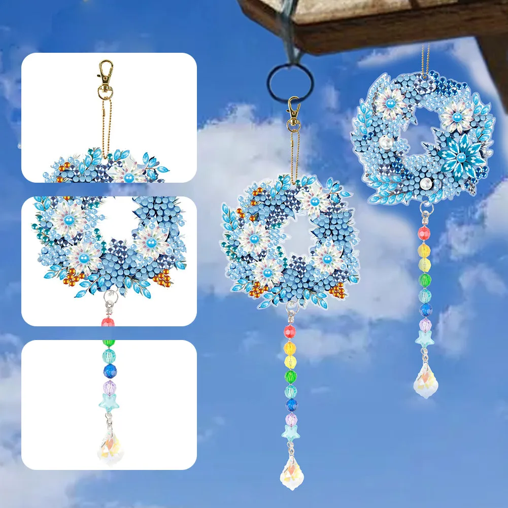 2PCS Suncatcher Diamond Painting Hanging Decor for Kid DIY Craft (Wreath #2)