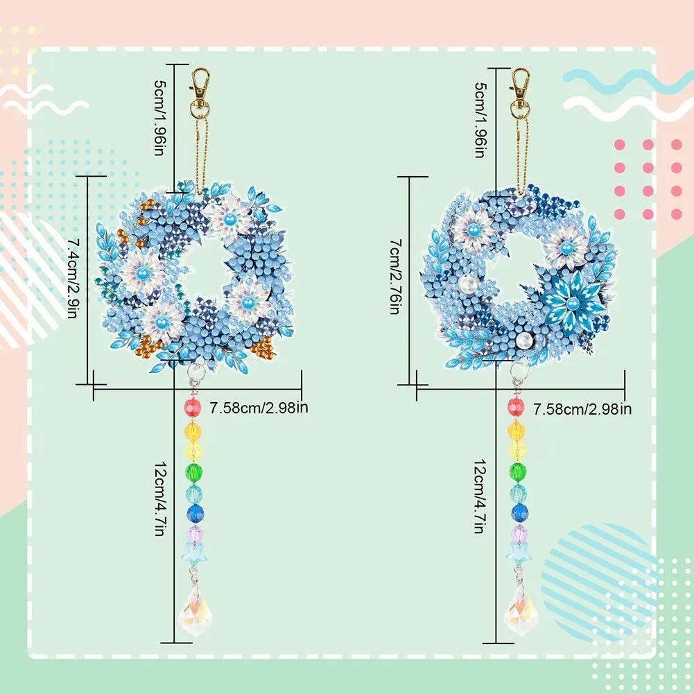 2PCS Suncatcher Diamond Painting Hanging Decor for Kid DIY Craft (Wreath #2)