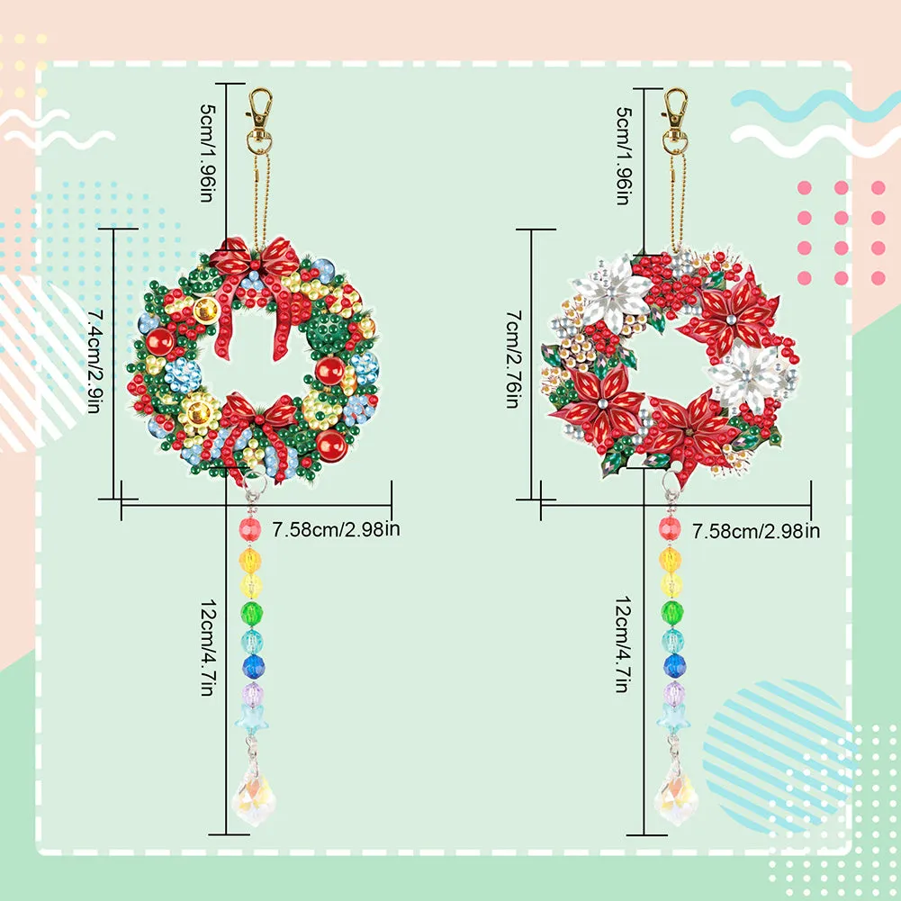 2PCS Suncatcher Diamond Painting Hanging Decor for Kid DIY Craft (Wreath #4)