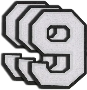 3Pcs White Chenille Iron on Numbers Patches, Large Size 4.5" Varsity Numbers Patches for Team Uniform Sports T Shirt Jeans Backpacks - 9