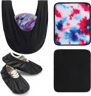 4 Pack Bowling Ball Accessory Kit, 10" x 8" Bowling Ball Towels/Polisher Bag/Shoe Protector Covers for Clean/Storage