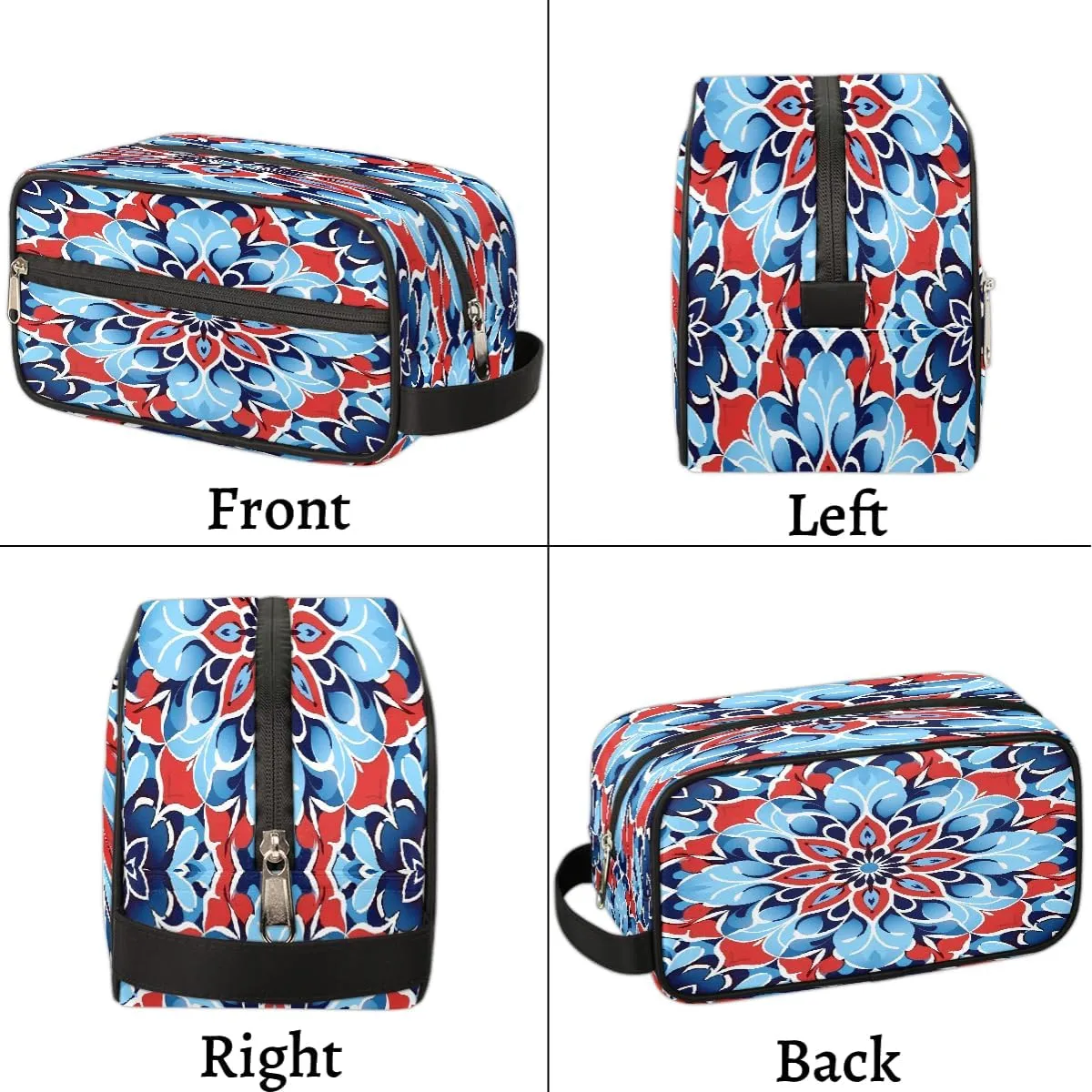 Blue Red Mandala Flower Makeup Bag, Large Capacity Cosmetic Bags, Portable Travel Toiletry Bag Makeup Organizer Bag with Handle for Women Men