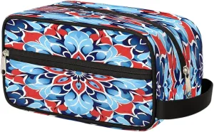 Blue Red Mandala Flower Makeup Bag, Large Capacity Cosmetic Bags, Portable Travel Toiletry Bag Makeup Organizer Bag with Handle for Women Men