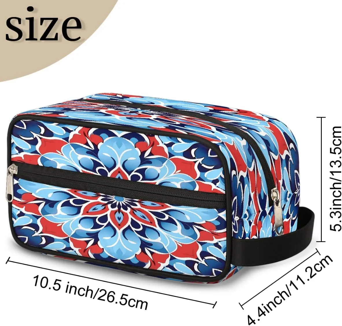Blue Red Mandala Flower Makeup Bag, Large Capacity Cosmetic Bags, Portable Travel Toiletry Bag Makeup Organizer Bag with Handle for Women Men