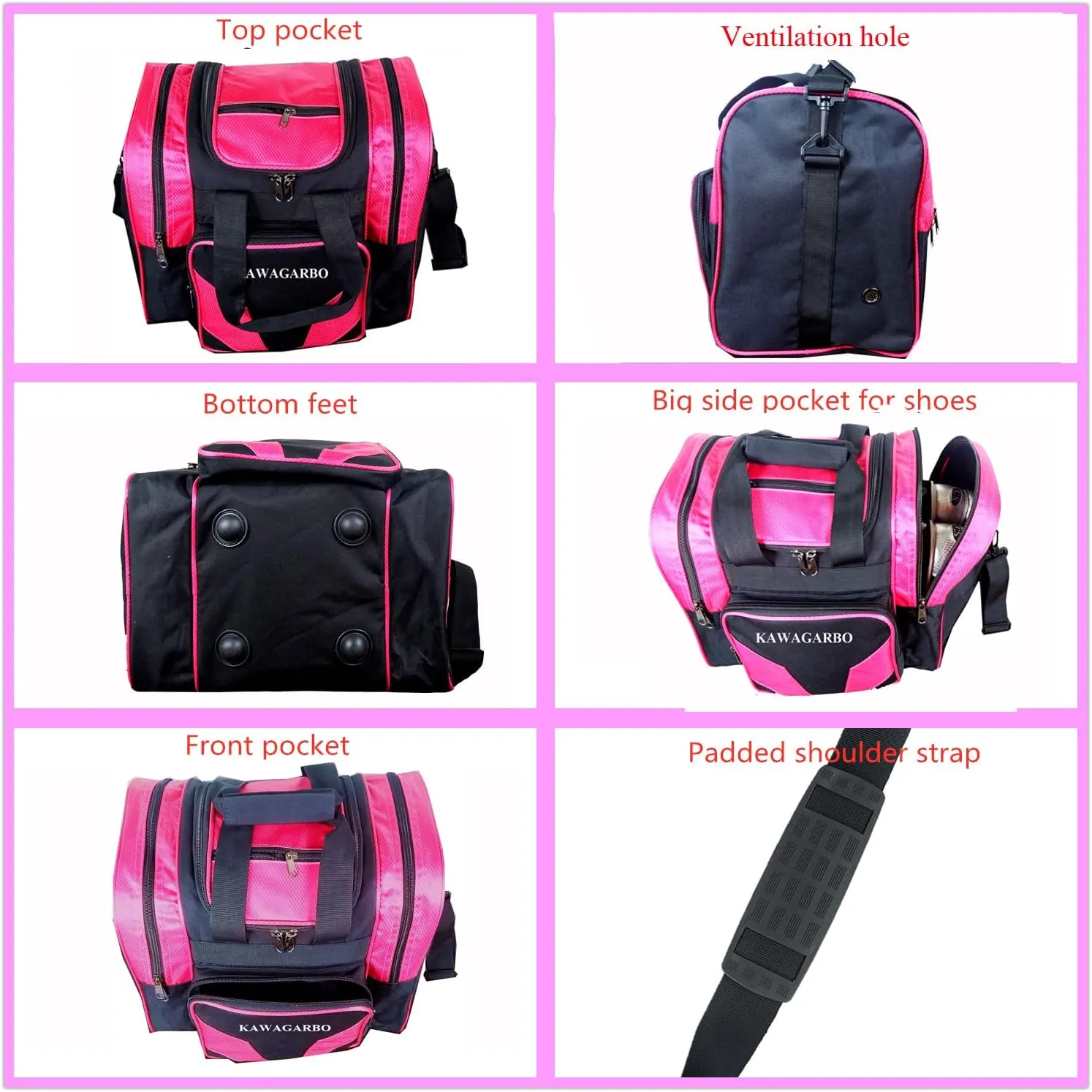 Bowling Bag for Single Ball - Single Ball Tote Bag with Padded Ball Holder - Fits a Single Pair of Bowling Shoes Up to Mens Size 14