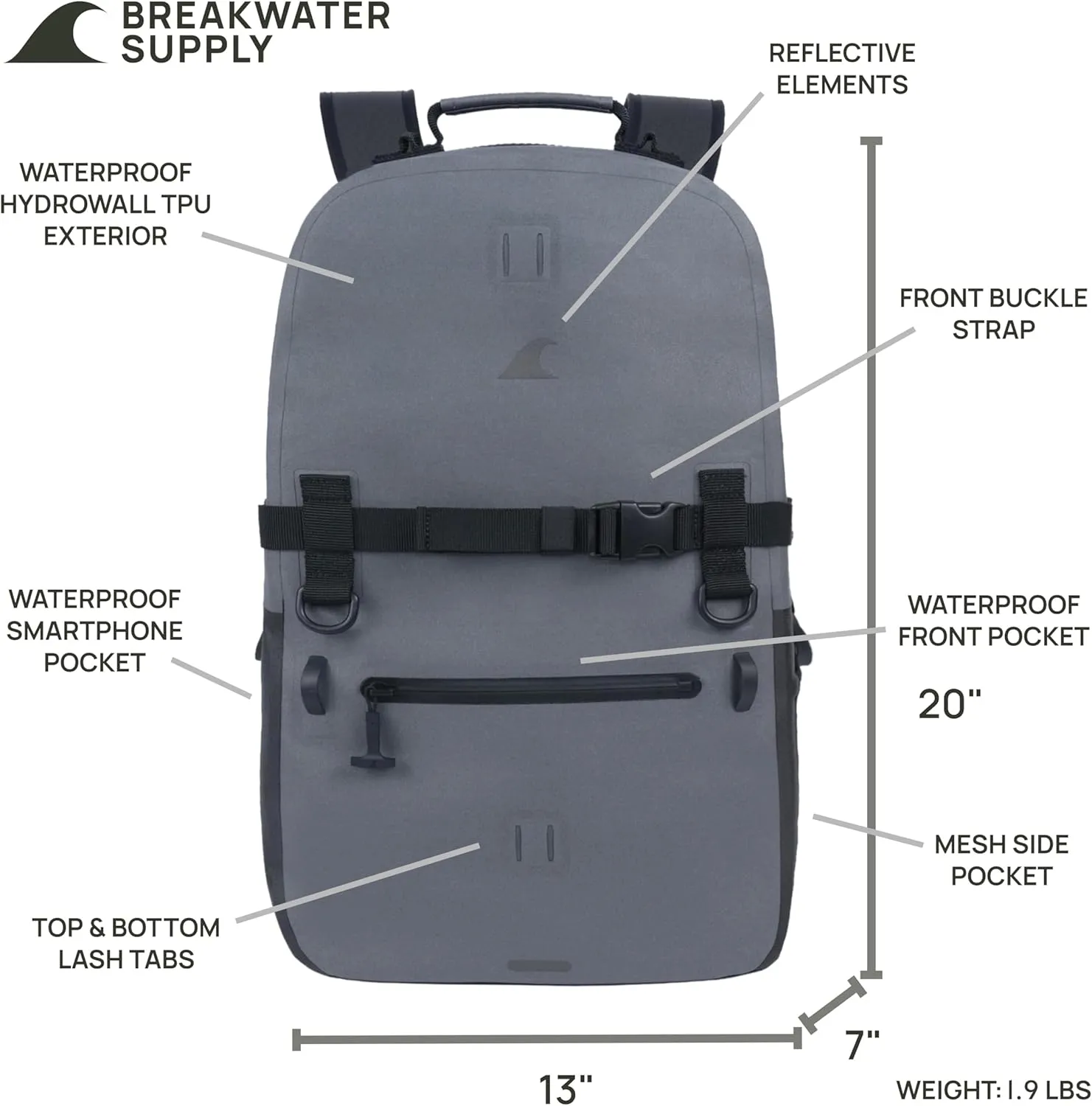 Breakwater Supply 100% Waterproof Submersible Backpack, Laptop Bag, Airtight Zippers | Travel Outdoors | Fogland 25L 20L 15L