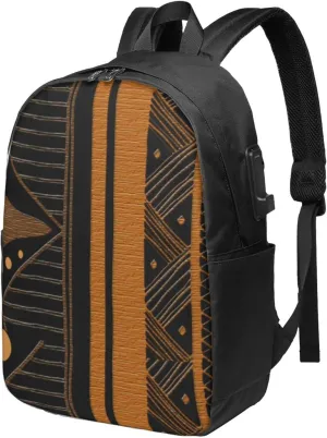 Contemporary Afrocentric Usb Travel Laptop Backpack  Durable Polyester Backbag With Charging Port & Headphone Jack