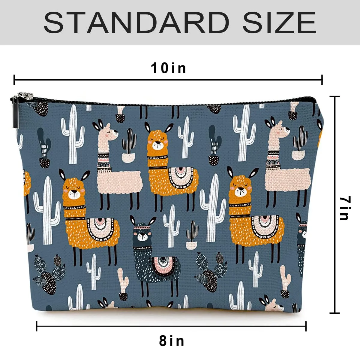 Cute Makeup Bag for Purse Canvas Waterproof Funny Cosmetic Bags for Women Zipper Travel Toiletry Pouch-Alpaca Makeup Bags-Grey