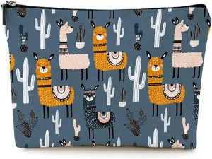 Cute Makeup Bag for Purse Canvas Waterproof Funny Cosmetic Bags for Women Zipper Travel Toiletry Pouch-Alpaca Makeup Bags-Grey