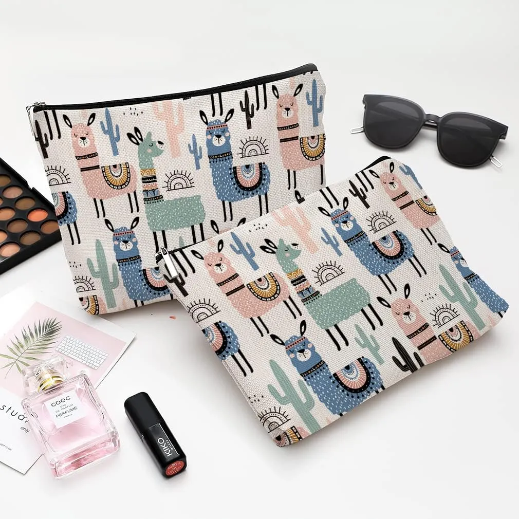 Cute Makeup Bag for Purse Canvas Waterproof Funny Cosmetic Bags for Women Zipper Travel Toiletry Pouch-Alpaca Makeup Bags