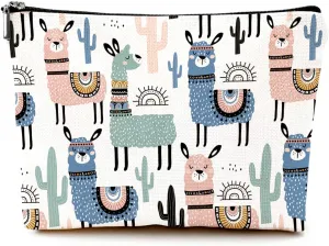 Cute Makeup Bag for Purse Canvas Waterproof Funny Cosmetic Bags for Women Zipper Travel Toiletry Pouch-Alpaca Makeup Bags