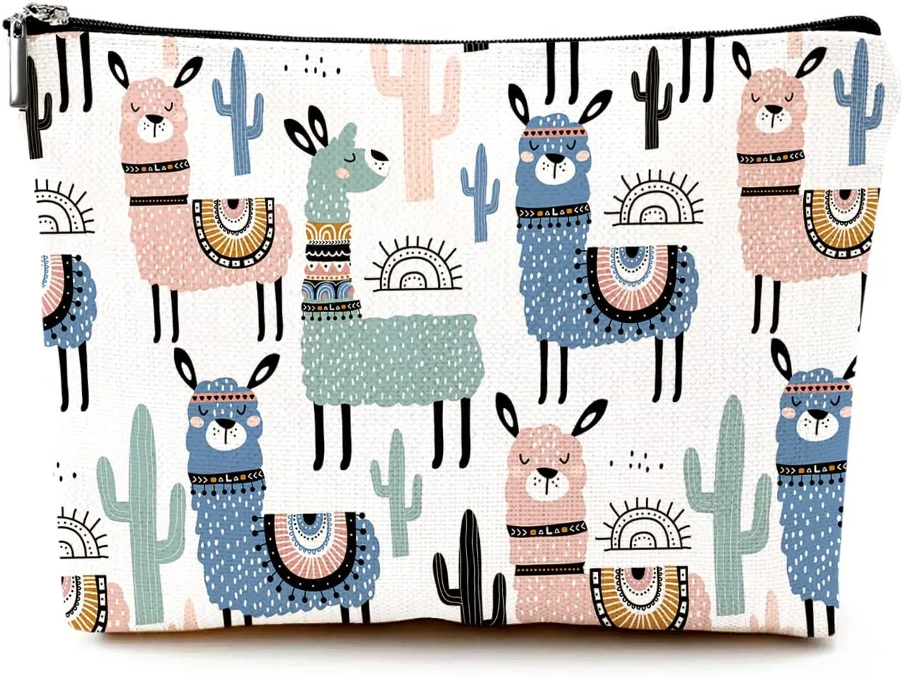 Cute Makeup Bag for Purse Canvas Waterproof Funny Cosmetic Bags for Women Zipper Travel Toiletry Pouch-Alpaca Makeup Bags
