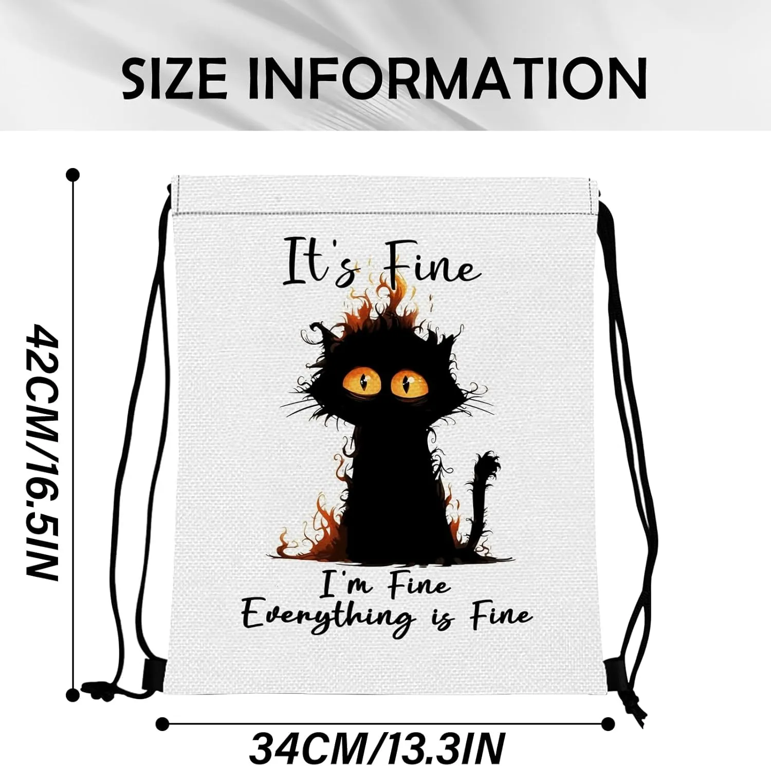 Drawstring Backpack Draw String Sports Bags for Gym Travel Beach Waterproof Cute Sackpack Men Women Aesthetic (13"17")-Black Cat