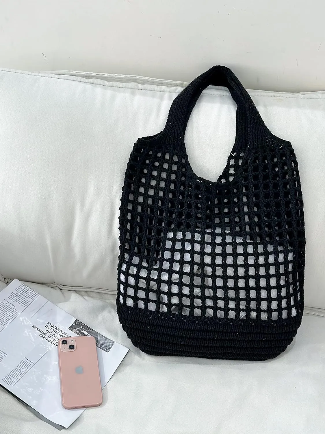 ENBEI Crochet Beach Bag - Women's Knit Shoulder Bags for Travel - Cute, Handmade Tote