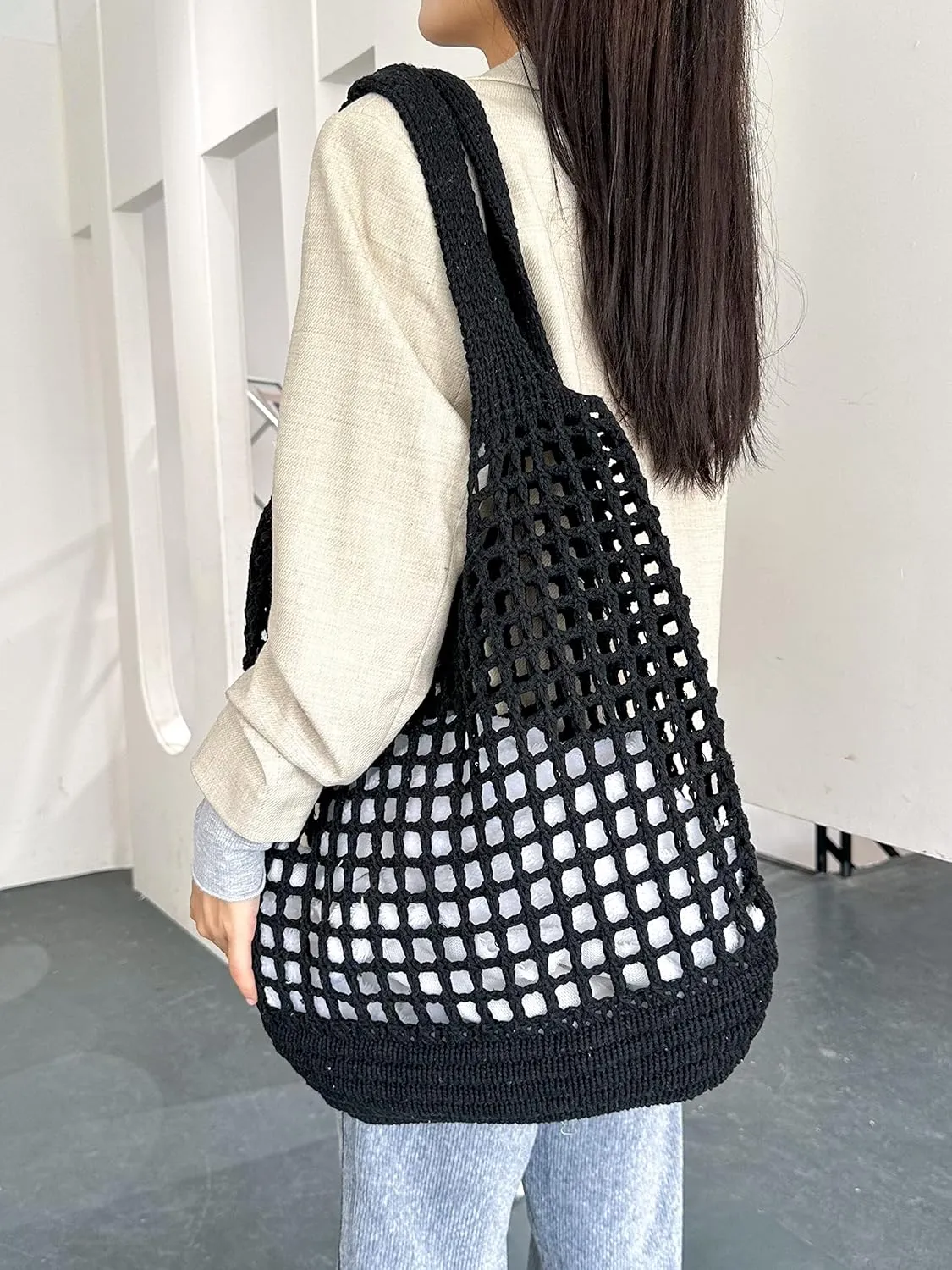 ENBEI Crochet Beach Bag - Women's Knit Shoulder Bags for Travel - Cute, Handmade Tote