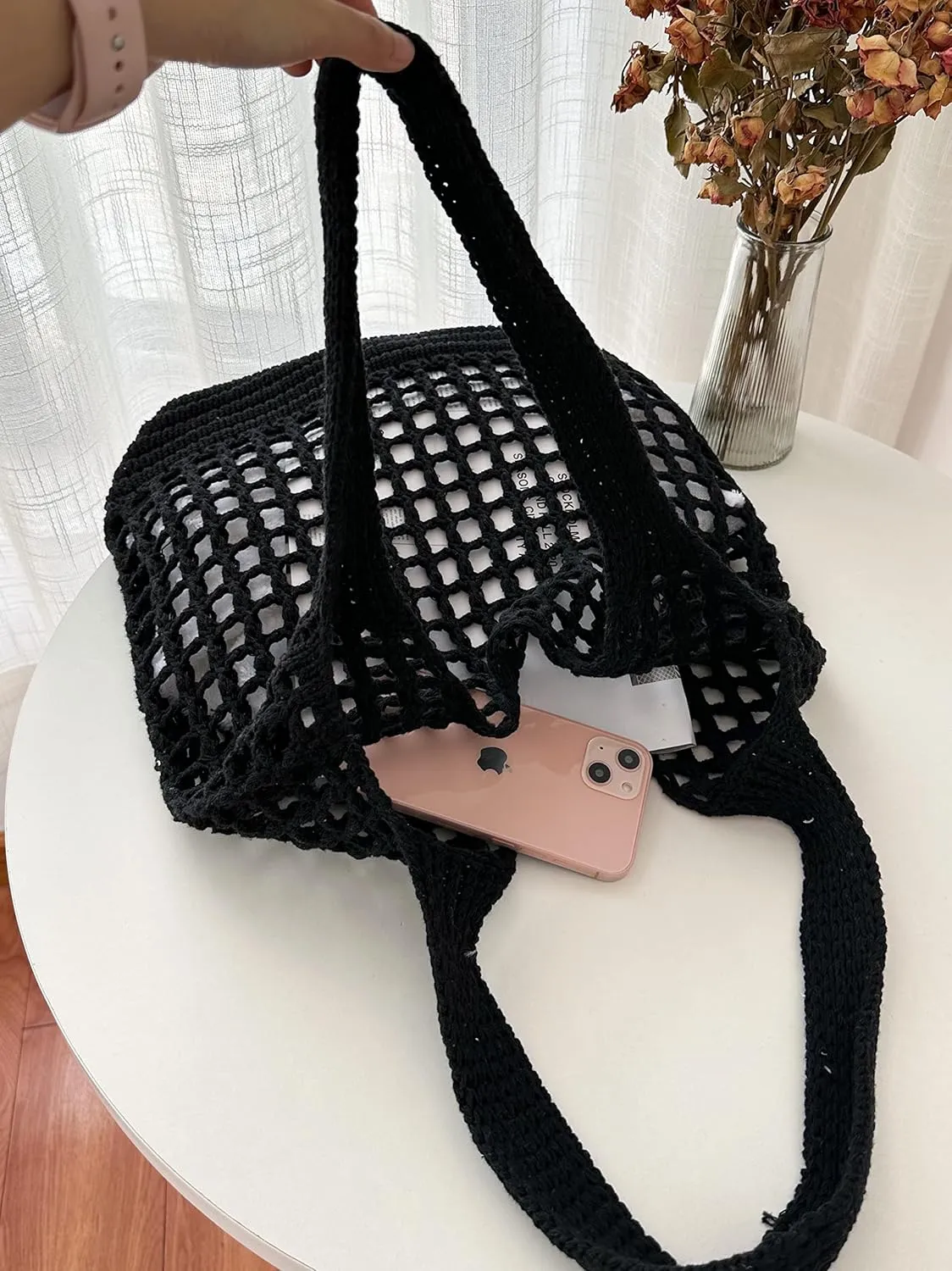 ENBEI Crochet Beach Bag - Women's Knit Shoulder Bags for Travel - Cute, Handmade Tote