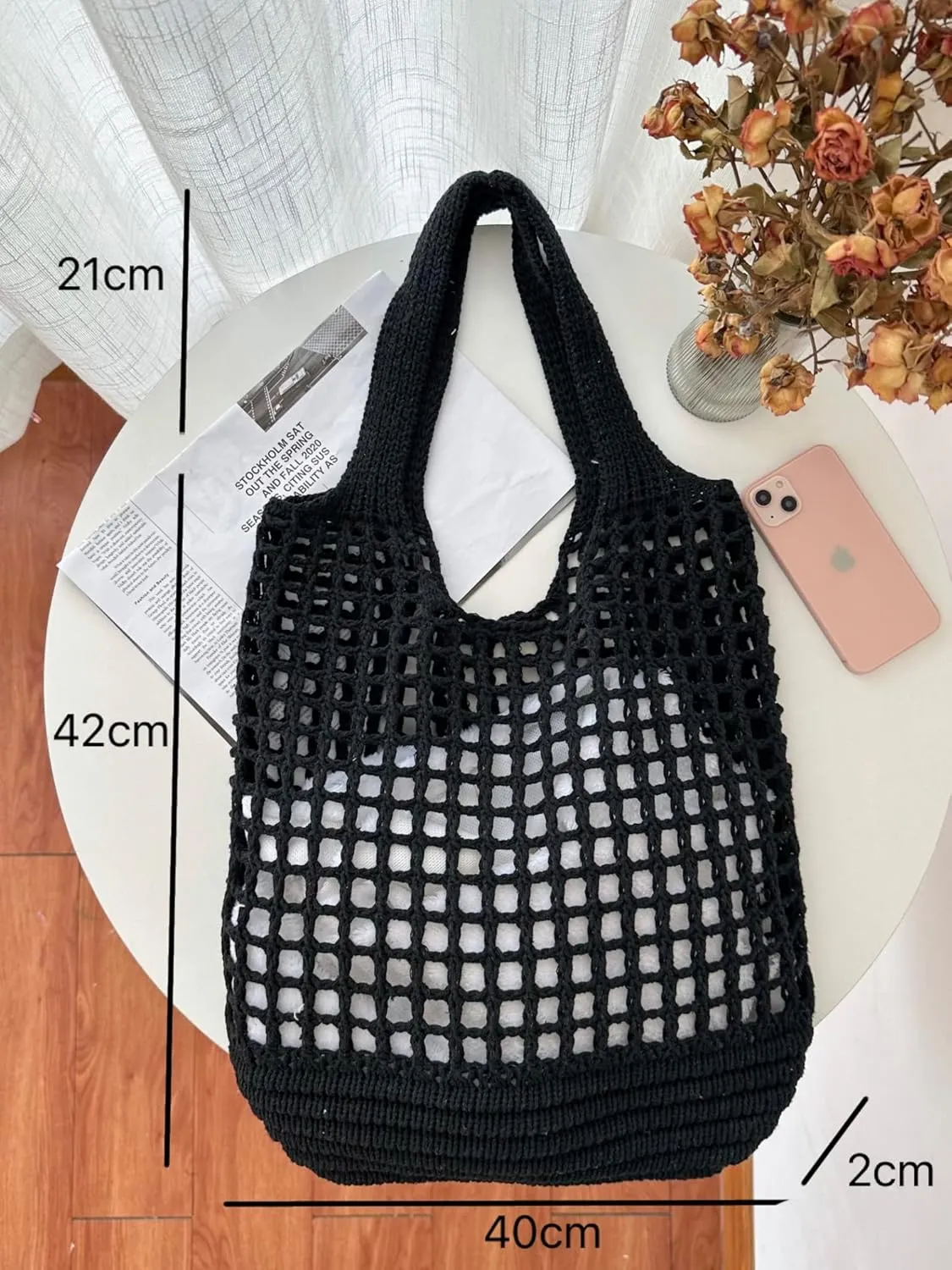 ENBEI Crochet Beach Bag - Women's Knit Shoulder Bags for Travel - Cute, Handmade Tote