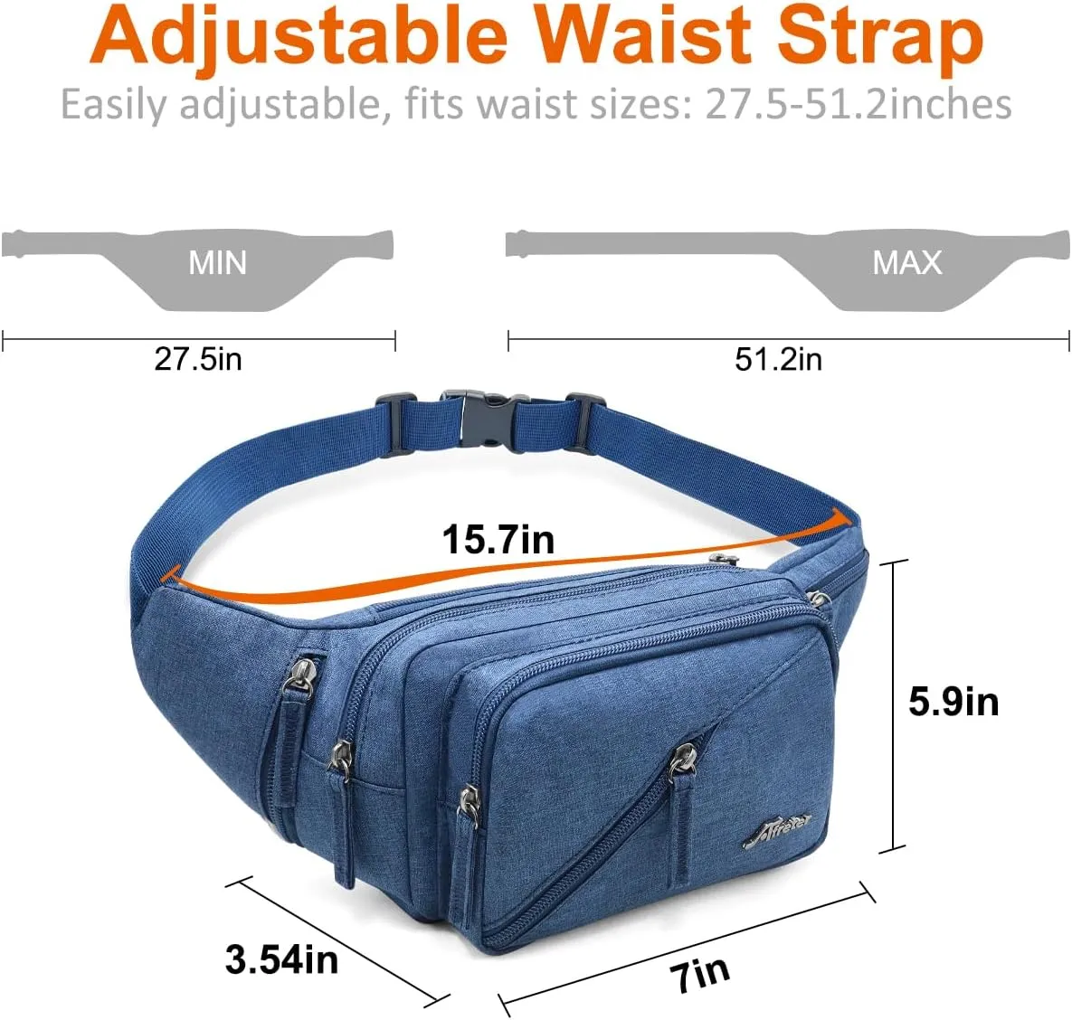Fanny Pack for Men Women Waist Bag with Water Bottle Holder Waterproof Crossbody Belt Bag with Adjustable Strap for Travel Hiking Running Outdoor Sports (Sapphire Blue)
