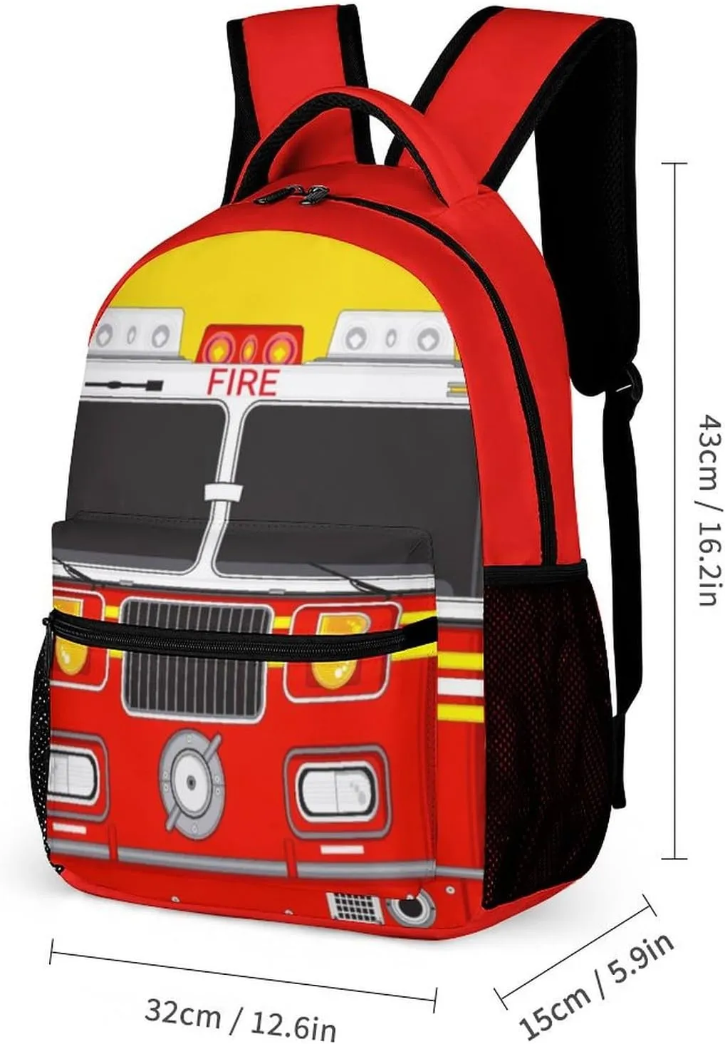 Fire Truck Backpack for Kids Girls Boys School, 16 Inches Cool Fire Truck Theme Bookbag, Adjustable, Lightweight, Large Capacity, Colorful Cartoon Car Backpack for School