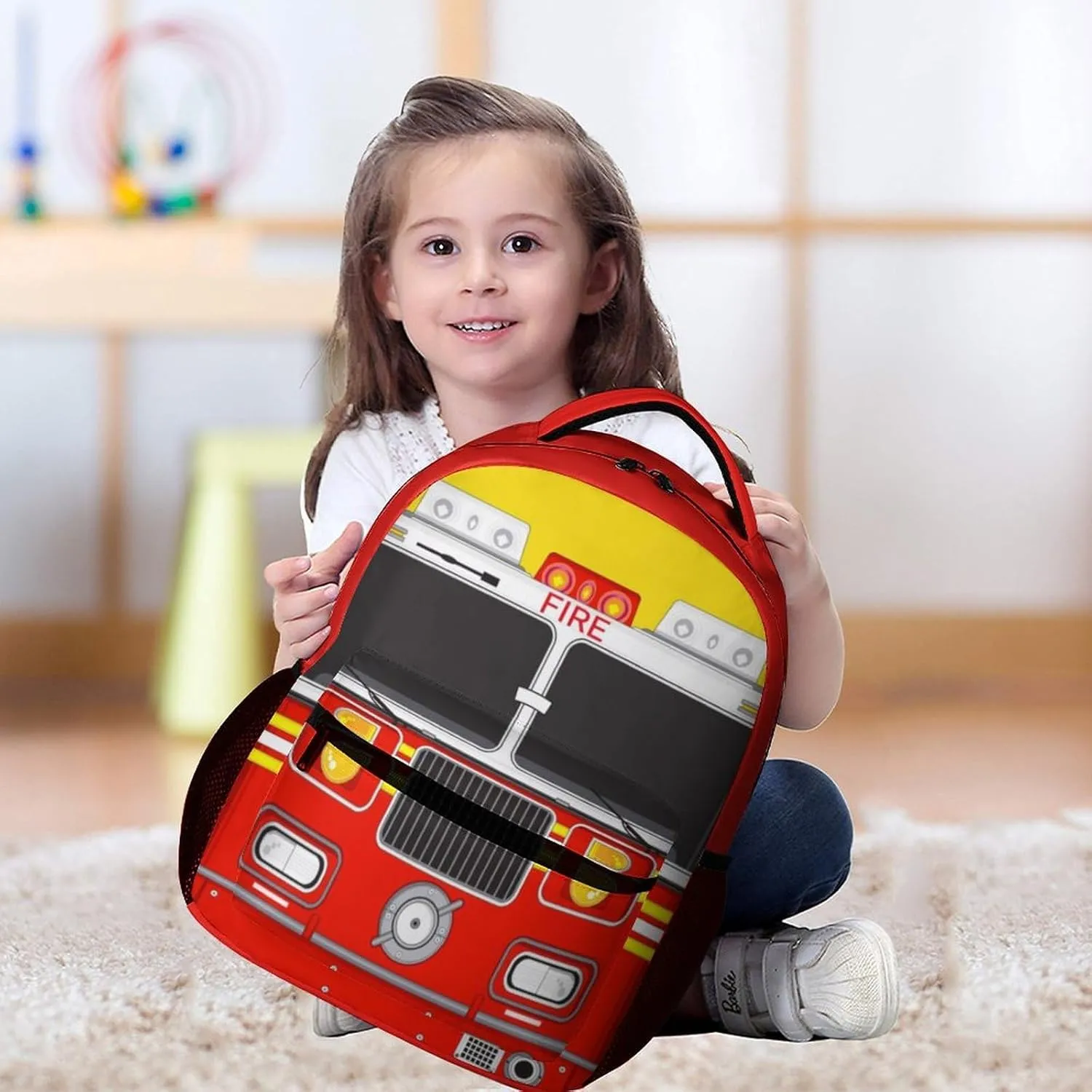 Fire Truck Backpack for Kids Girls Boys School, 16 Inches Cool Fire Truck Theme Bookbag, Adjustable, Lightweight, Large Capacity, Colorful Cartoon Car Backpack for School