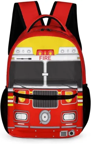 Fire Truck Backpack for Kids Girls Boys School, 16 Inches Cool Fire Truck Theme Bookbag, Adjustable, Lightweight, Large Capacity, Colorful Cartoon Car Backpack for School