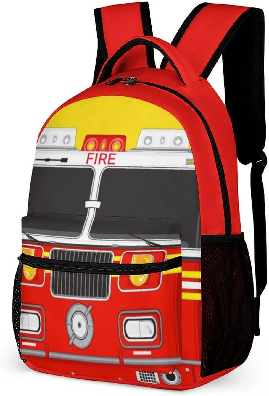 Fire Truck Backpack for Kids Girls Boys School, 16 Inches Cool Fire Truck Theme Bookbag, Adjustable, Lightweight, Large Capacity, Colorful Cartoon Car Backpack for School