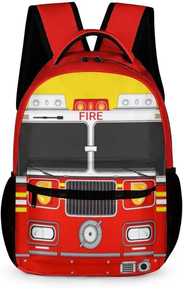Fire Truck Backpack for Kids Girls Boys School, 16 Inches Cool Fire Truck Theme Bookbag, Adjustable, Lightweight, Large Capacity, Colorful Cartoon Car Backpack for School