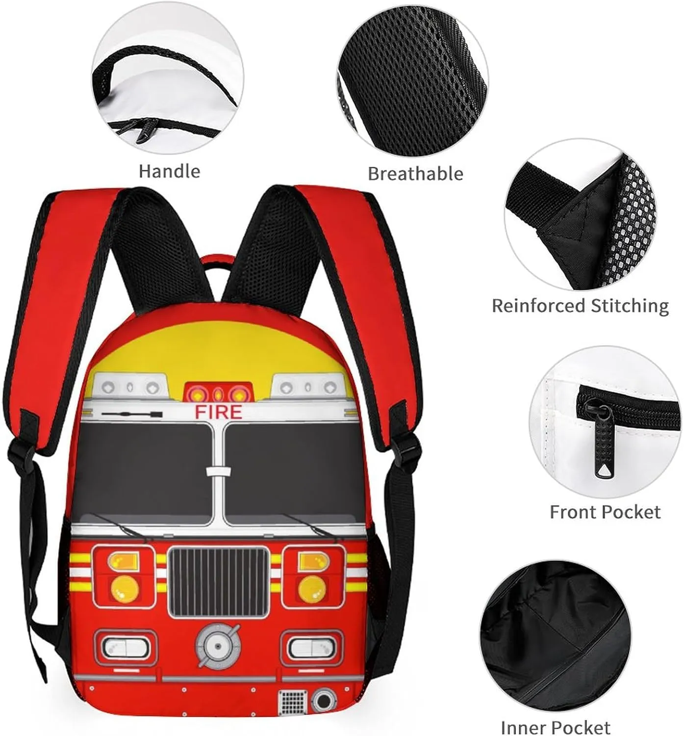 Fire Truck Backpack for Kids Girls Boys School, 16 Inches Cool Fire Truck Theme Bookbag, Adjustable, Lightweight, Large Capacity, Colorful Cartoon Car Backpack for School
