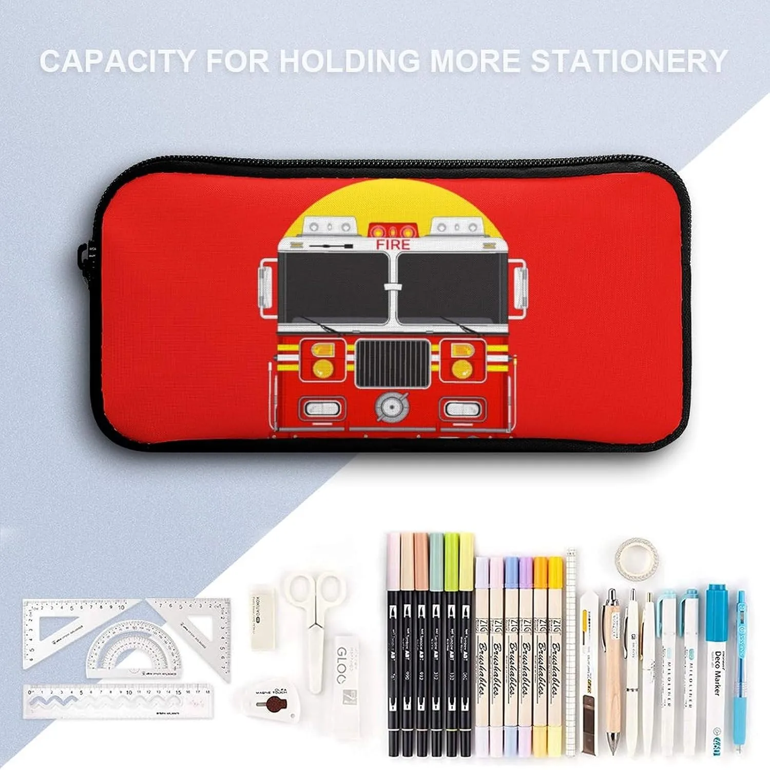 Fire Truck Backpack with Lunch Box & Pencil Case, 16 Inch Cool Fire Truck Themed Bookbag, Adjustable Lightweight Large Capacity, Colorful Cartoon Car Backpack Set for Kids Girls Boys School