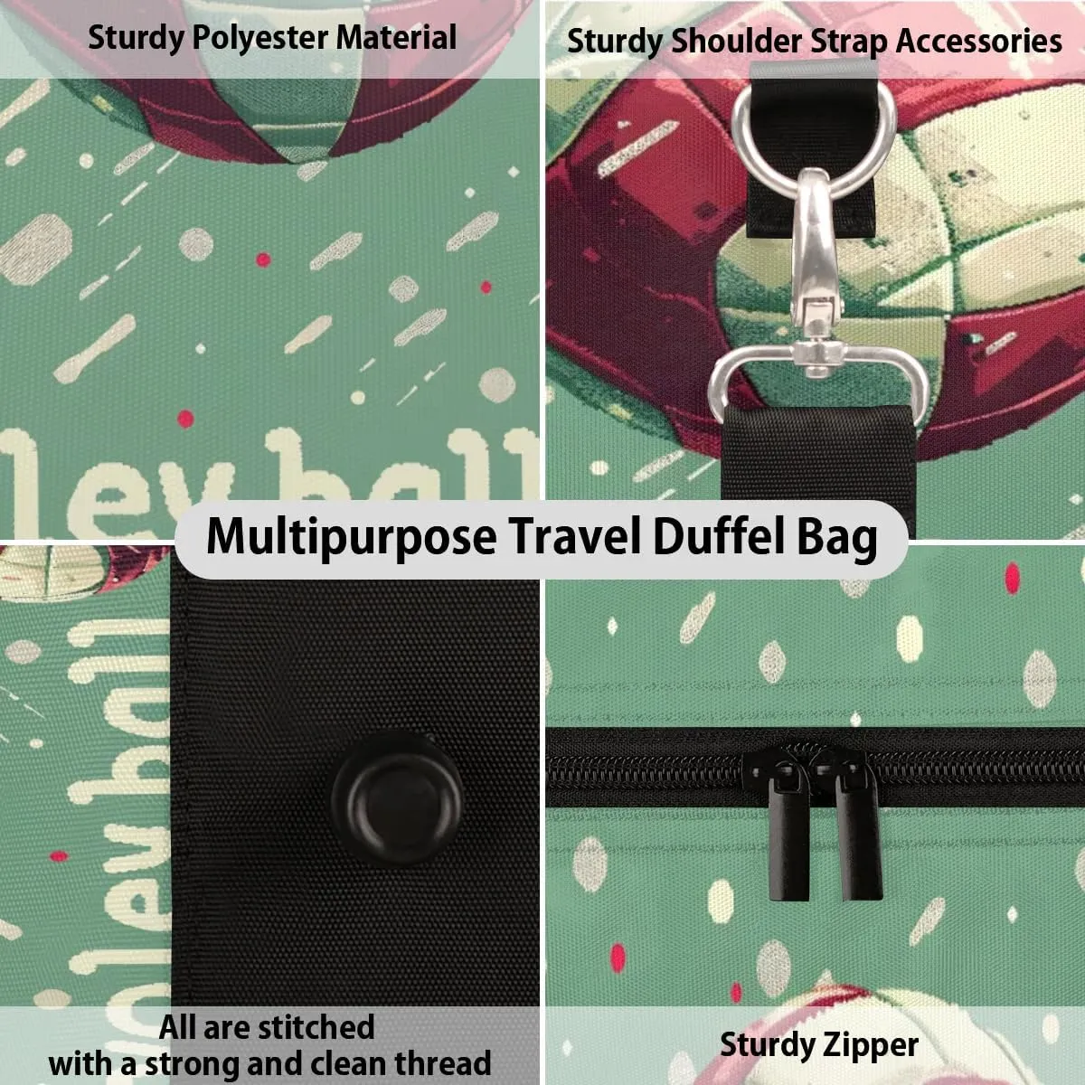 Foldable Travel Bag Cartoon Volleyball Lightweight Carry On Bags for Airplanes Waterproof Travel Duffle Bag For Gym Weekend Overnight