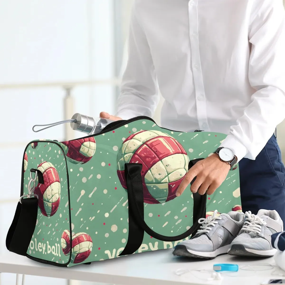 Foldable Travel Bag Cartoon Volleyball Lightweight Carry On Bags for Airplanes Waterproof Travel Duffle Bag For Gym Weekend Overnight