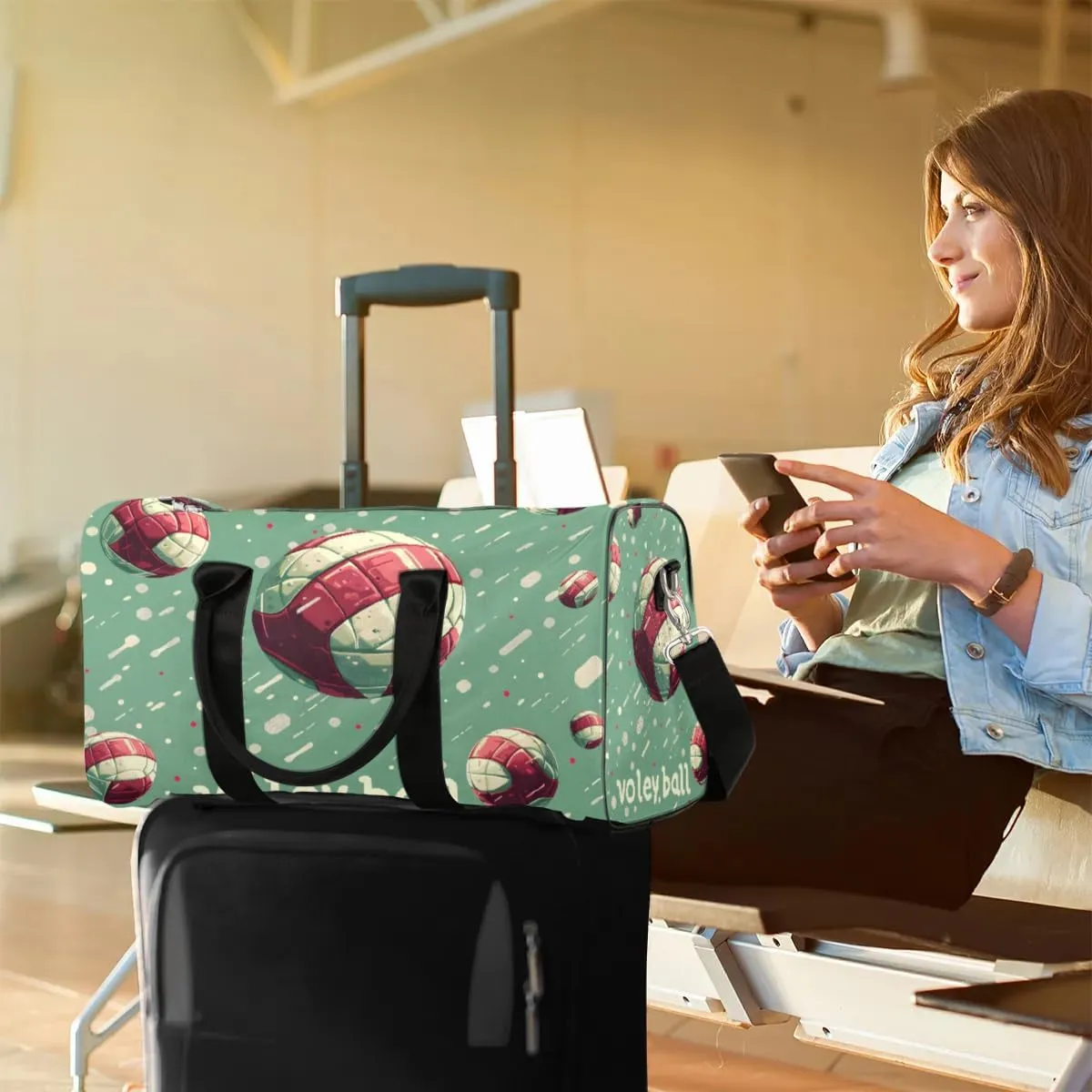 Foldable Travel Bag Cartoon Volleyball Lightweight Carry On Bags for Airplanes Waterproof Travel Duffle Bag For Gym Weekend Overnight