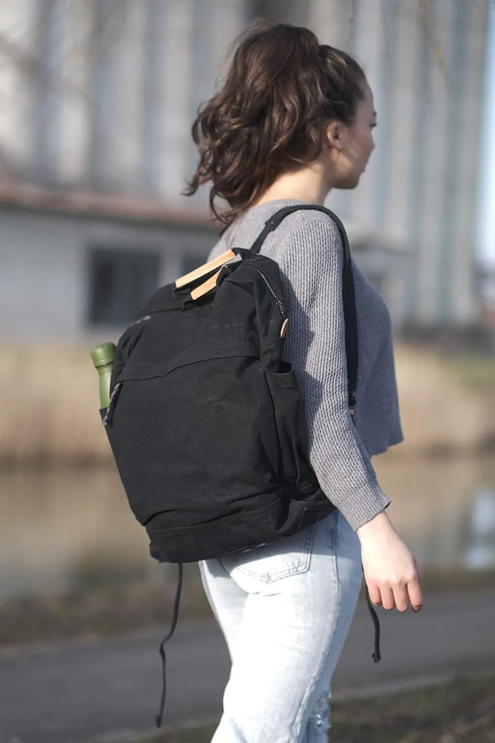 Gootium Canvas Backpack for Women Vintage Style Zipper Bag Men's Casual Daypack Cloth Outdoor Travel Rucksack, Black