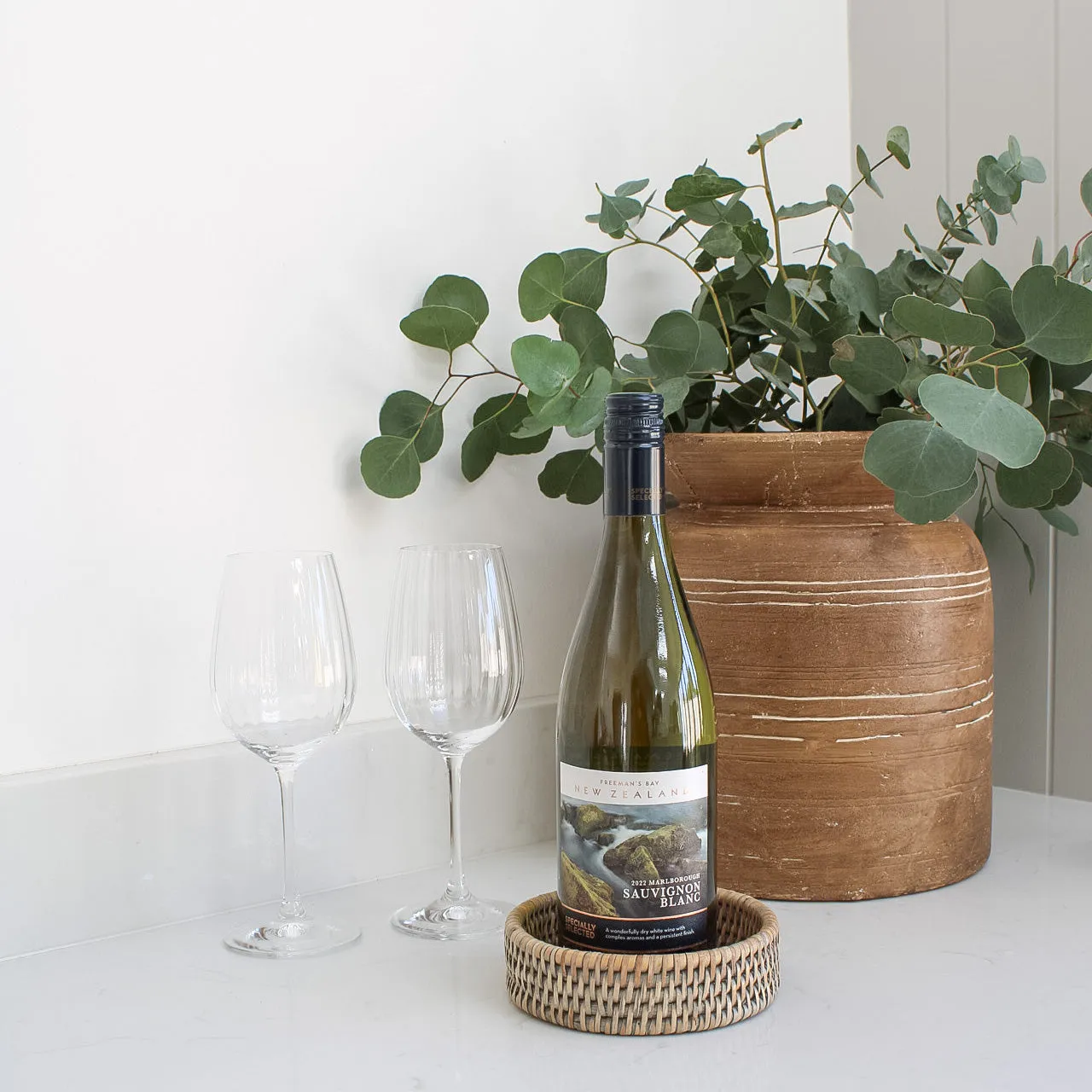 Grey Washed Rattan Candle Coaster