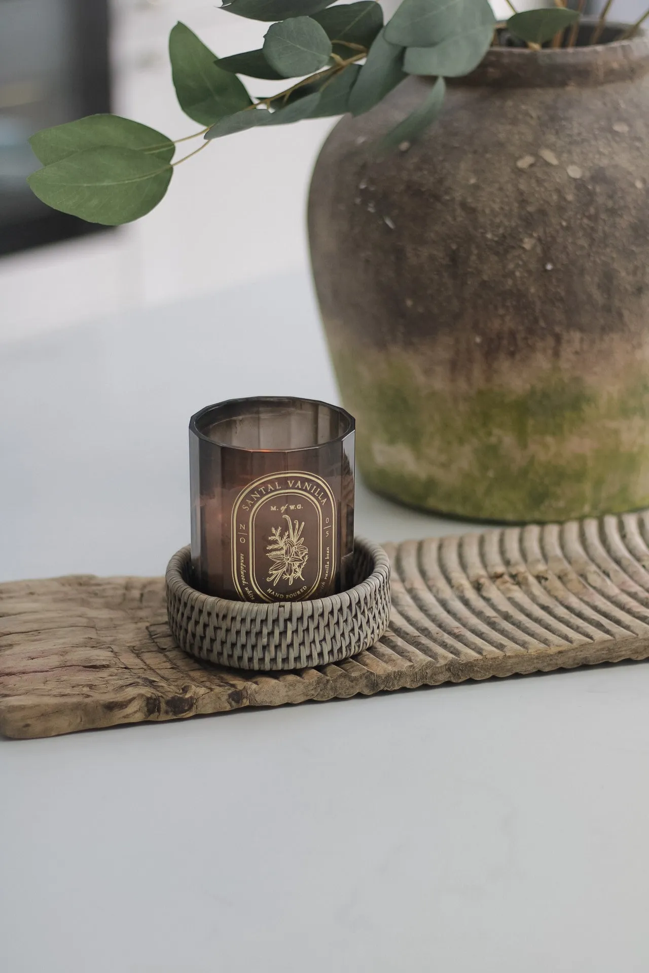 Grey Washed Rattan Candle Coaster
