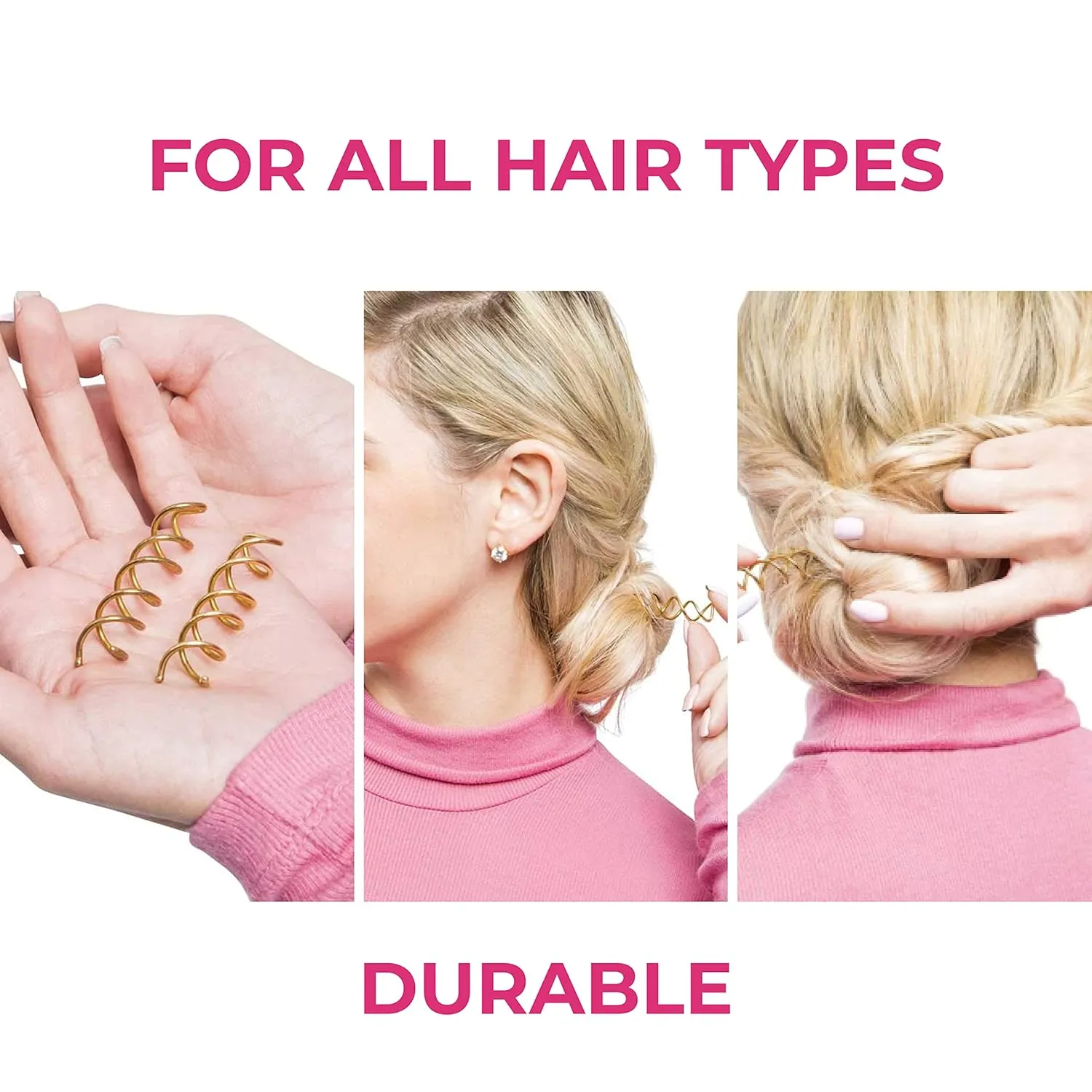 HAWWWY Gold Spiral Hair Pins - 8 Pack of 2.5 Inch Bobby Pins for Buns, Updos, and Messy Styles - Hair Accessories for Women and Kids - Twist Design for Thick or Fine Hair