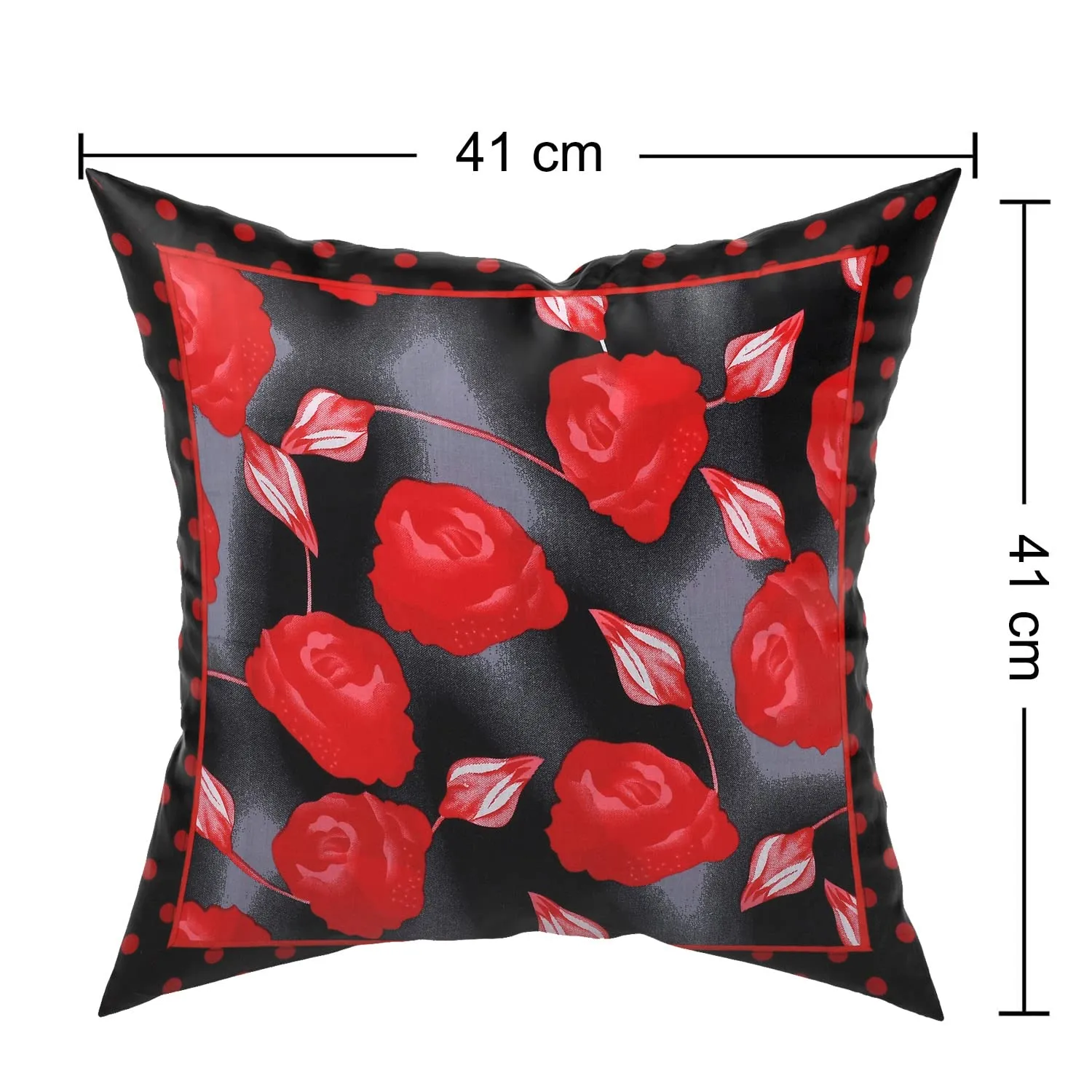 Heart Home Cushion Cover|Sofa Cushion Covers|Rose Print Sitting Cushion Cover|Cotton Cushion Filler|16x16 Inch|Set of 5 (Red)