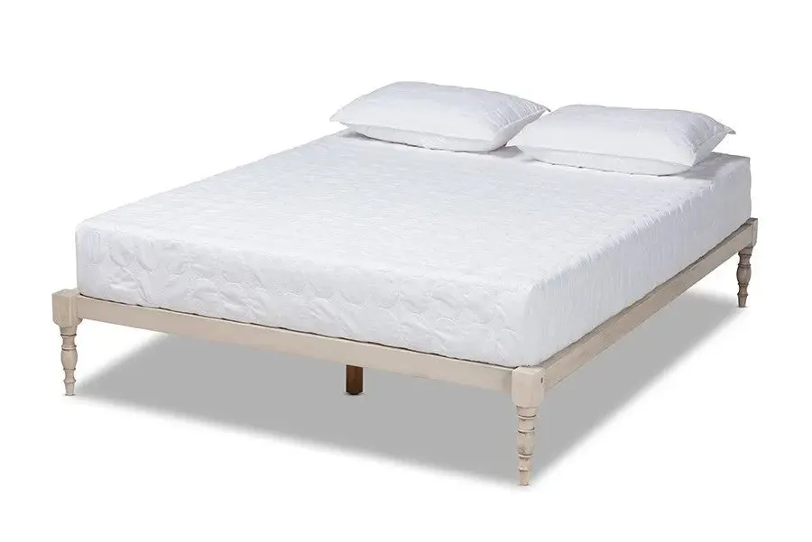 Iseline Antique White Wood Platform Bed Frame (Queen)