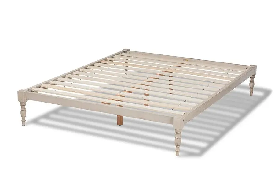 Iseline Antique White Wood Platform Bed Frame (Queen)