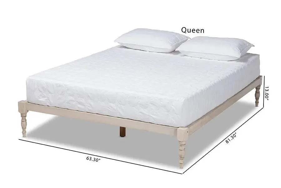 Iseline Antique White Wood Platform Bed Frame (Queen)