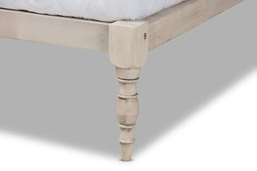 Iseline Antique White Wood Platform Bed Frame (Queen)