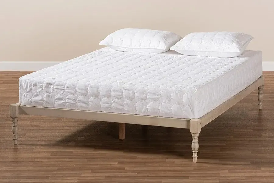 Iseline Antique White Wood Platform Bed Frame (Queen)