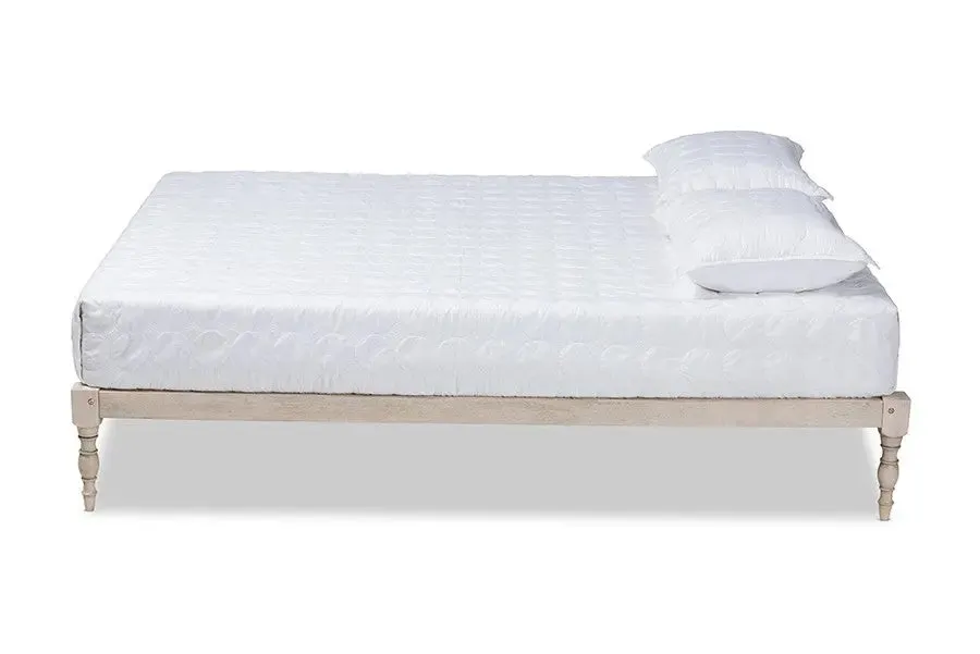 Iseline Antique White Wood Platform Bed Frame (Queen)