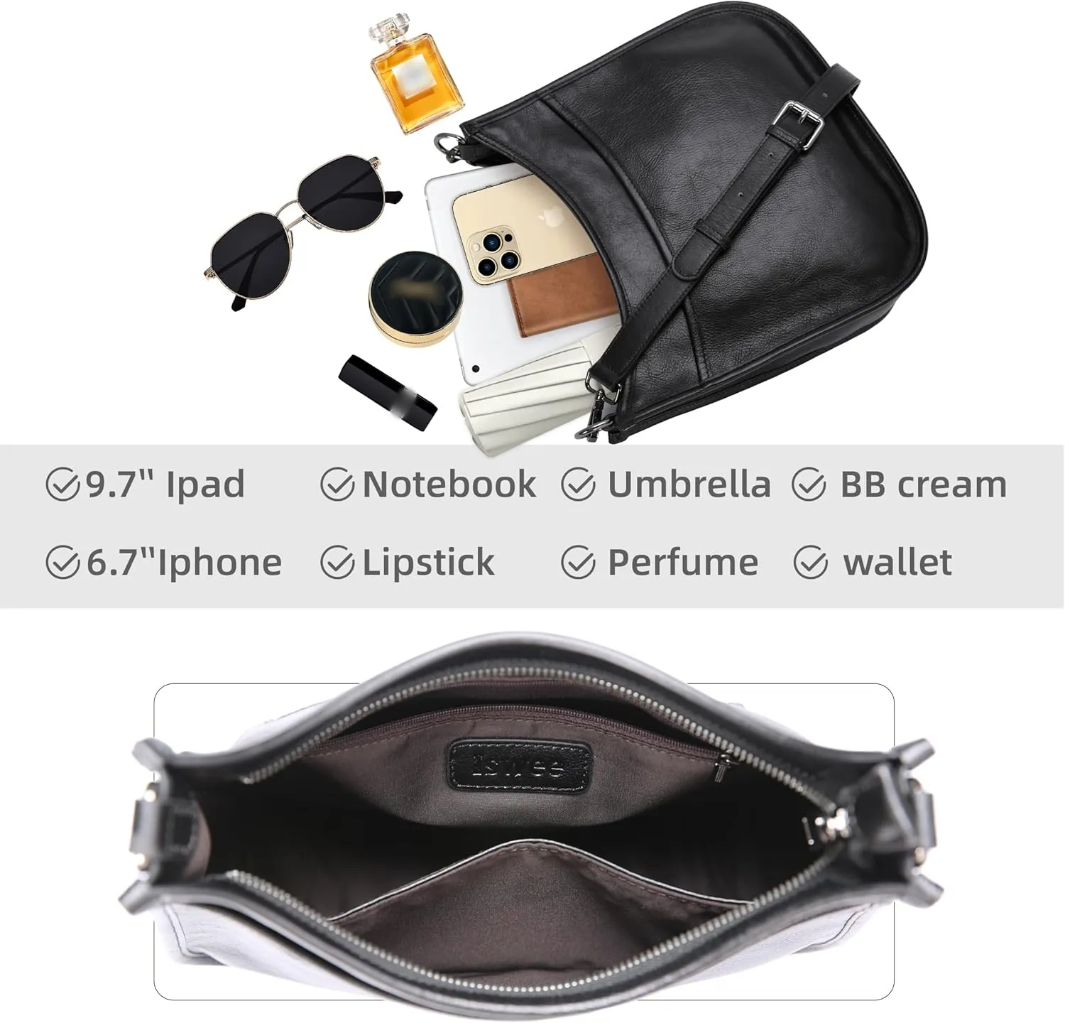 Iswee Crossbody Bags for Women Genuine Leather Purses Vintage Shoulder Handbags Travel Cross Body Bag with Boho Strap