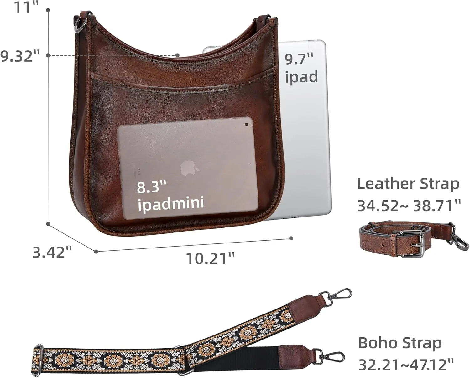 Iswee Crossbody Bags for Women Genuine Leather Purses Vintage Shoulder Handbags Travel Cross Body Bag with Boho Strap
