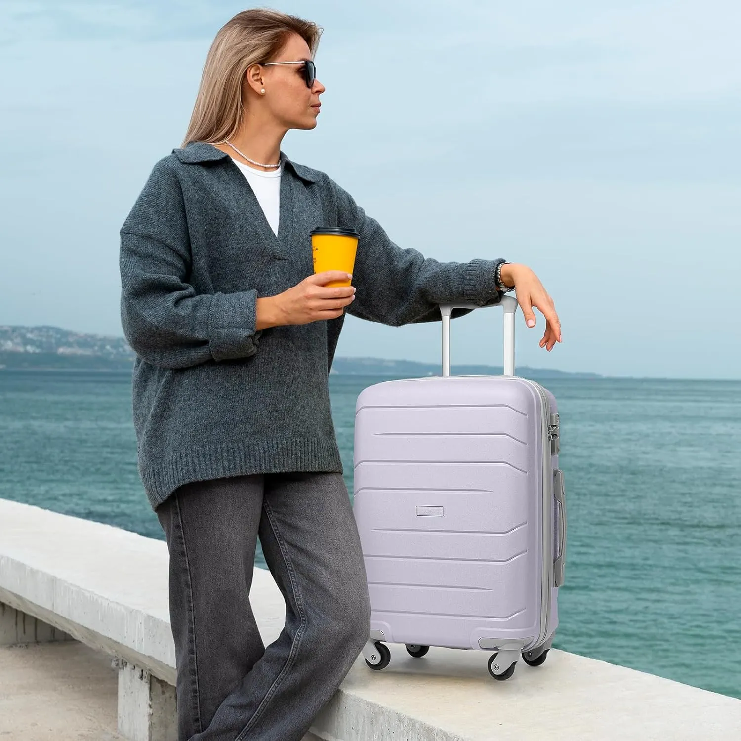 LARVENDER 3-Piece Carry On Luggage for Women,Hard Shell Suitcase 20Inch Carry On Luggage 22x14x9 Airline Approved, Spinner Wheel and TSA LockLavender 20Inch/BP/TB